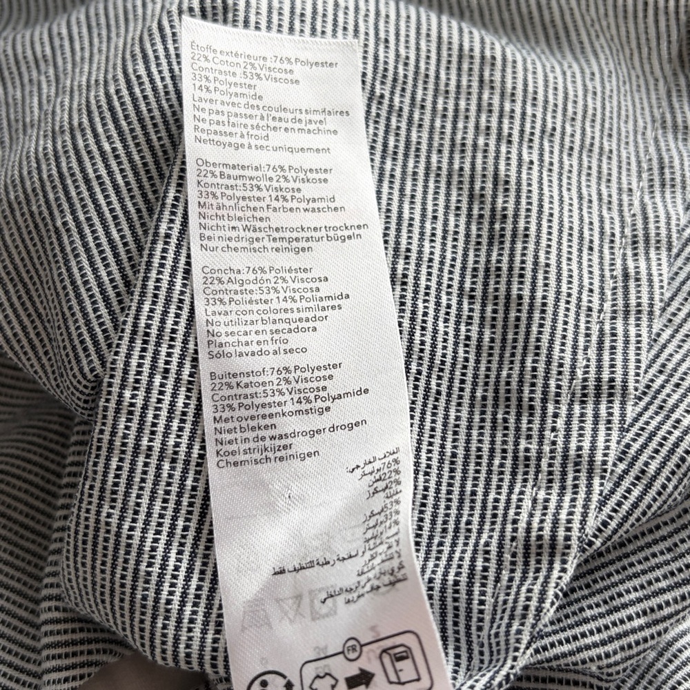 Club L BEATRIZ Grey Linen Pinstripe Mini Shirt Dress Long Sleeves Belted Sz 2 - Picture 12 of 15
